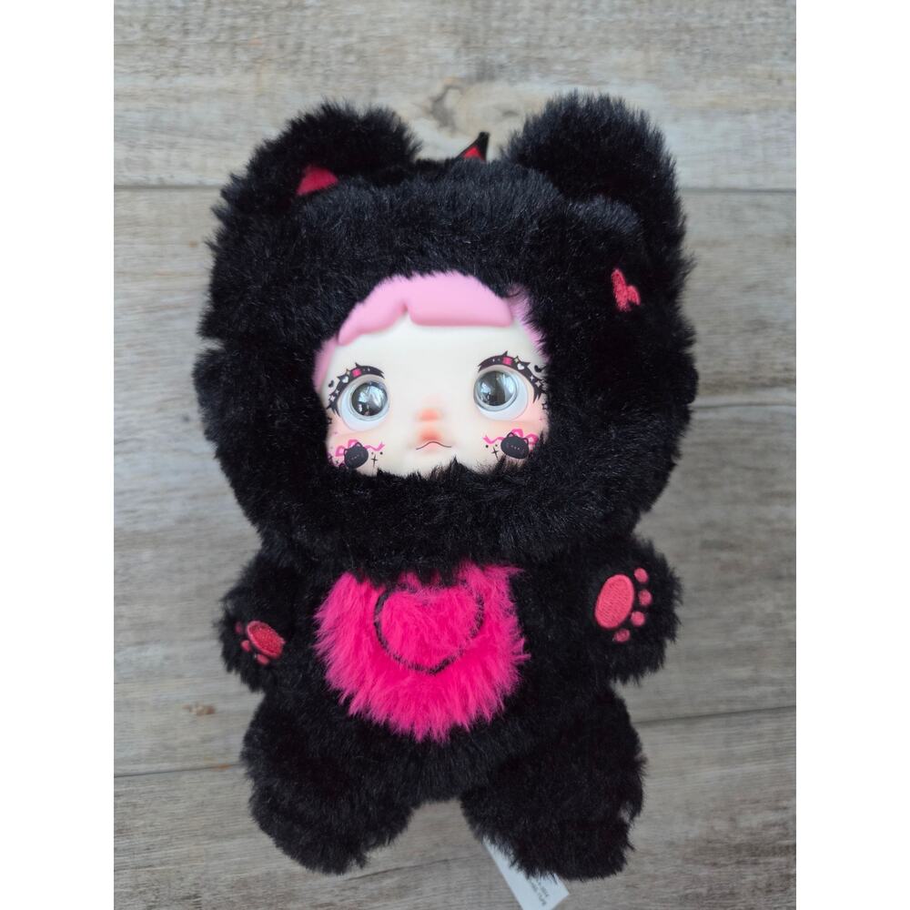 Nommi HiTOY Cuddle Doll Plush‎ Black Cat Suit Pink Heart Face Makeup Rare Kawaii
